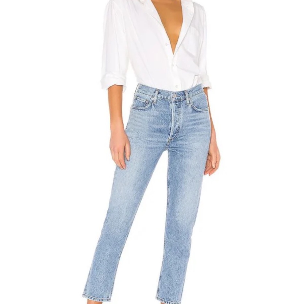 Agolde Blue Riley Straight Crop Jeans - Picture 5 of 7